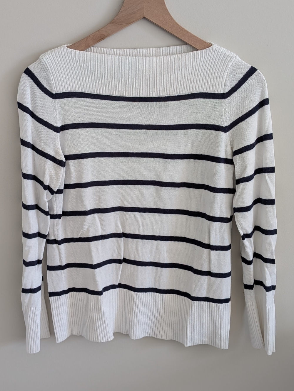 Chaps White and Navy Striped Boatneck Sweater